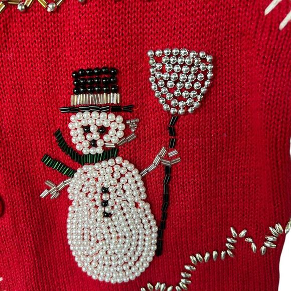 Victoria Jones Women's Beaded + Knit Red Christmas Vest Size Medium - Picture 6 of 12